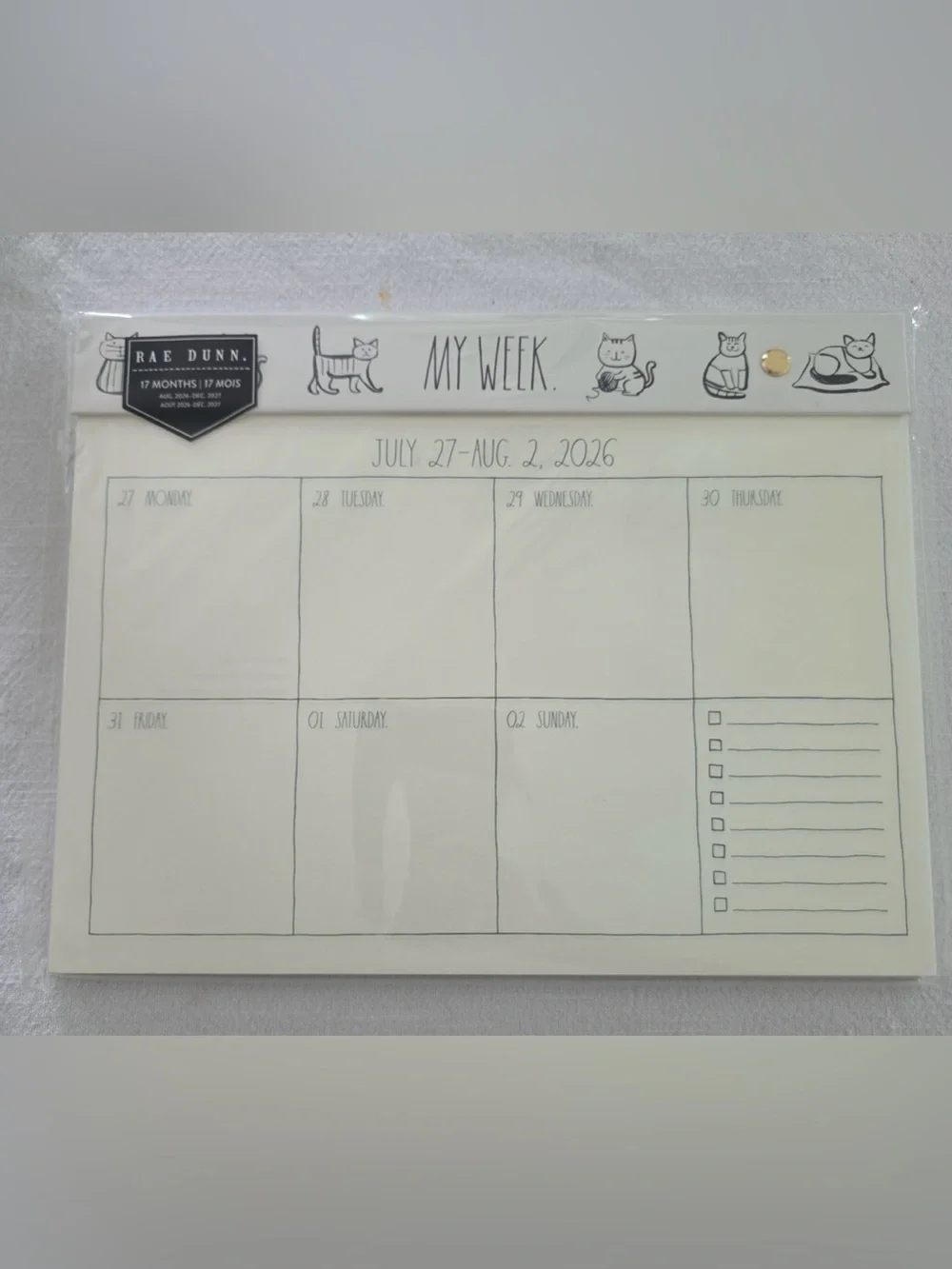 Rae Dunn MY WEEK ~ 2026 - 2027 Weekly Desk Calendar Planner Hard Back 17 Months